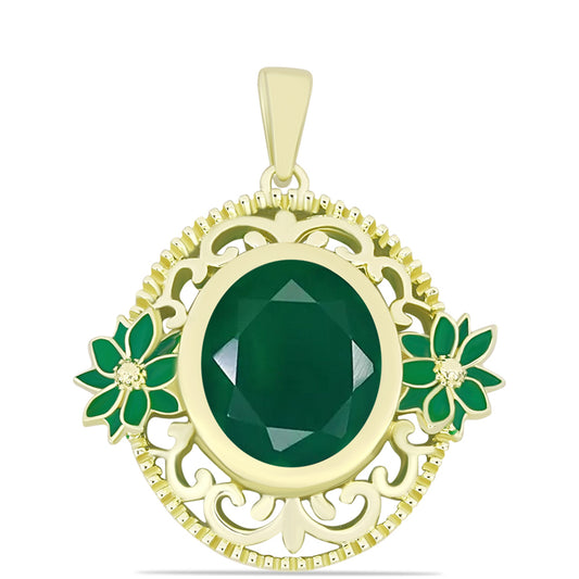 Colgante de Plata Bañada en Oro con Ágata Verde