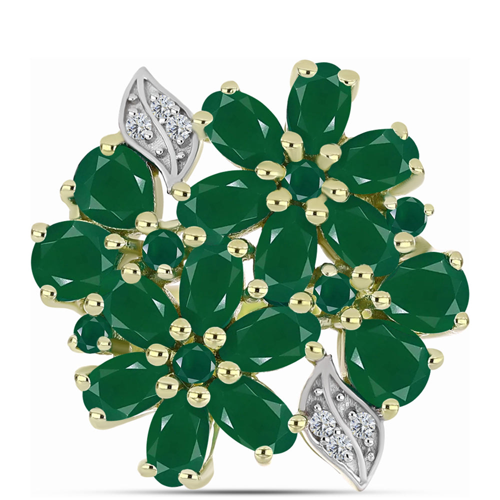 Anillo de Plata Bañada en Oro con Ágata Verde 5 