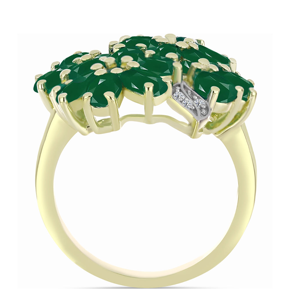 Anillo de Plata Bañada en Oro con Ágata Verde 2 