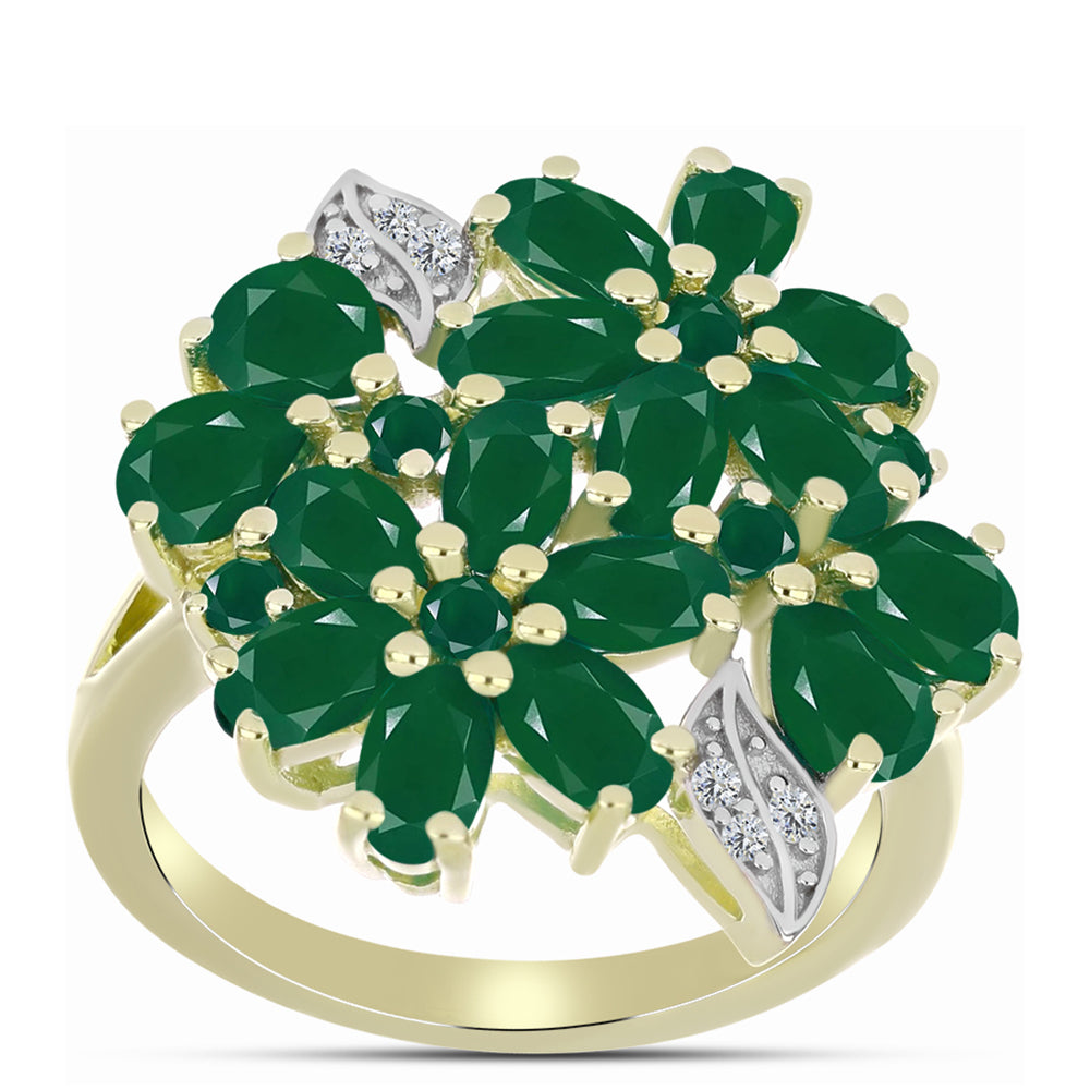 Anillo de Plata Bañada en Oro con Ágata Verde