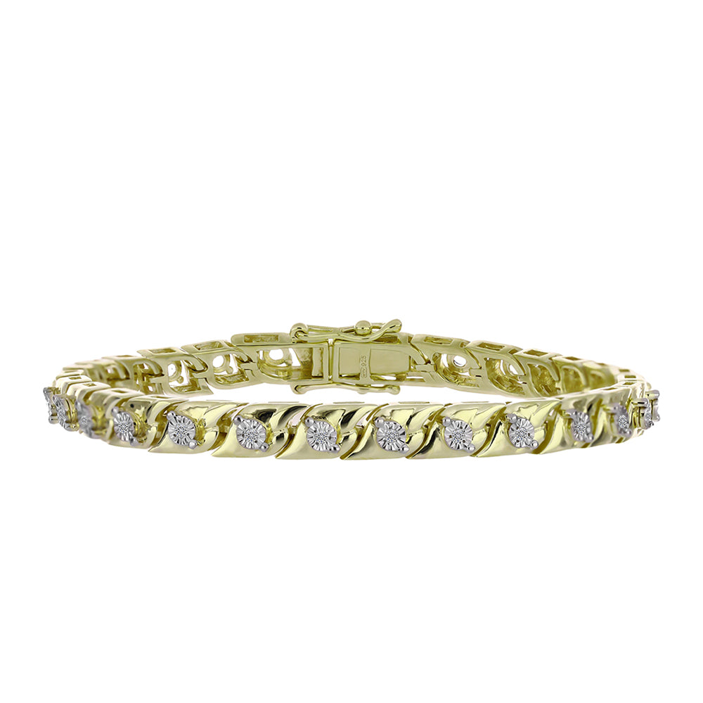 Pulsera de Plata Bañada en Oro con Diamante blanco y Topacio Blanco 3 
