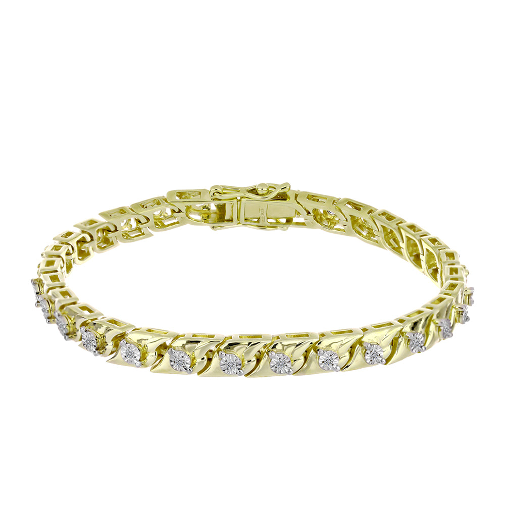 Pulsera de Plata Bañada en Oro con Diamante blanco y Topacio Blanco 4 