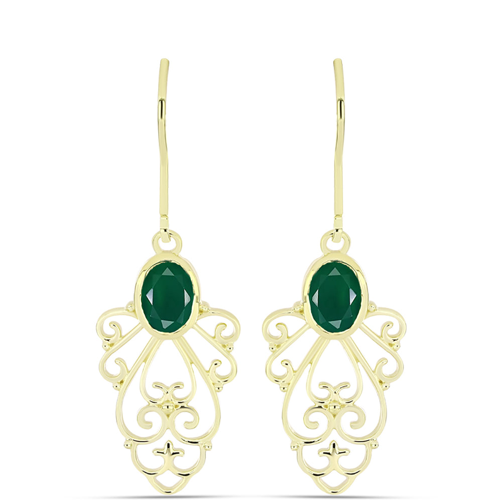 Pendientes de Plata Bañada en Oro con Ágata Verde 3 