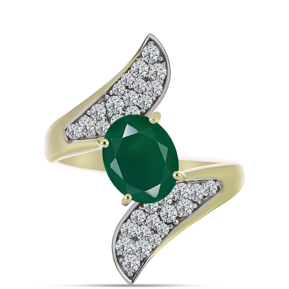 Anillo de Plata Bañada en Oro con Ágata Verde y Topacio Blanco 1 