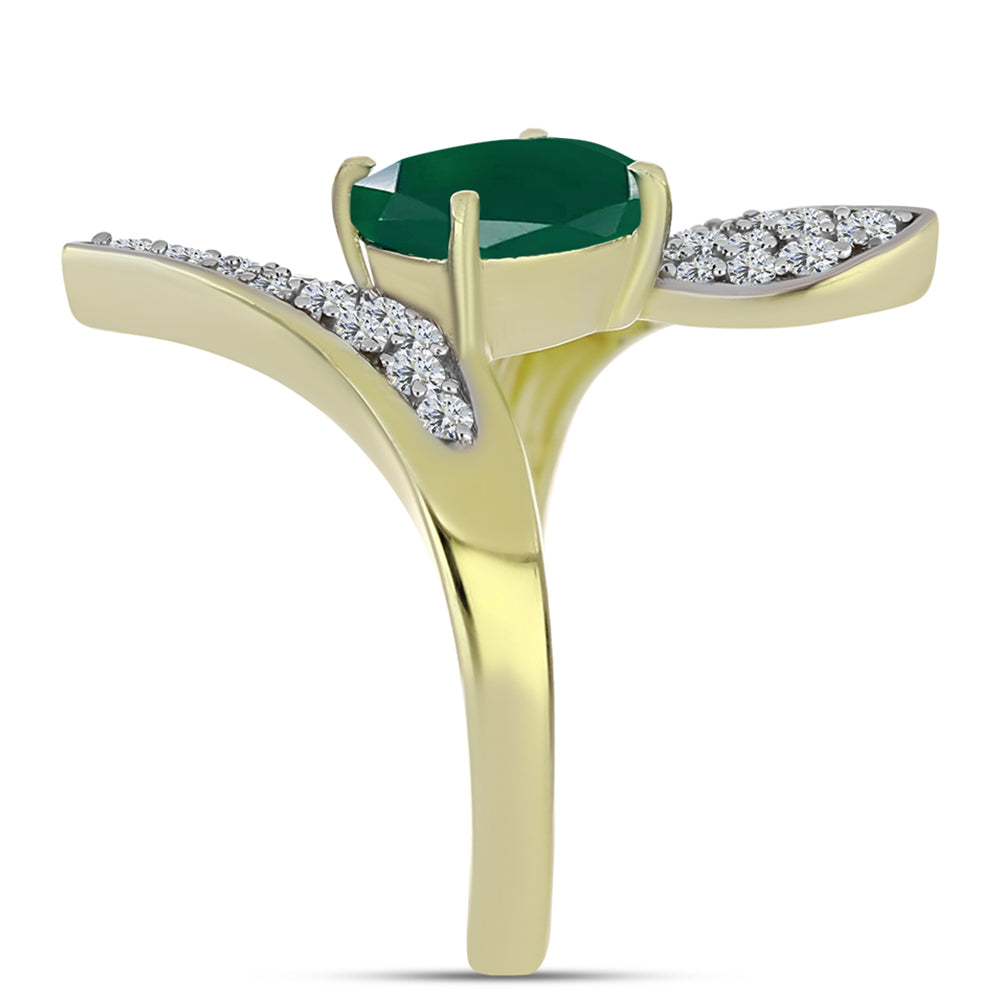 Anillo de Plata Bañada en Oro con Ágata Verde y Topacio Blanco 8 