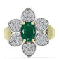 Anillo de Plata Bañada en Oro con Ágata Verde y Topacio Blanco