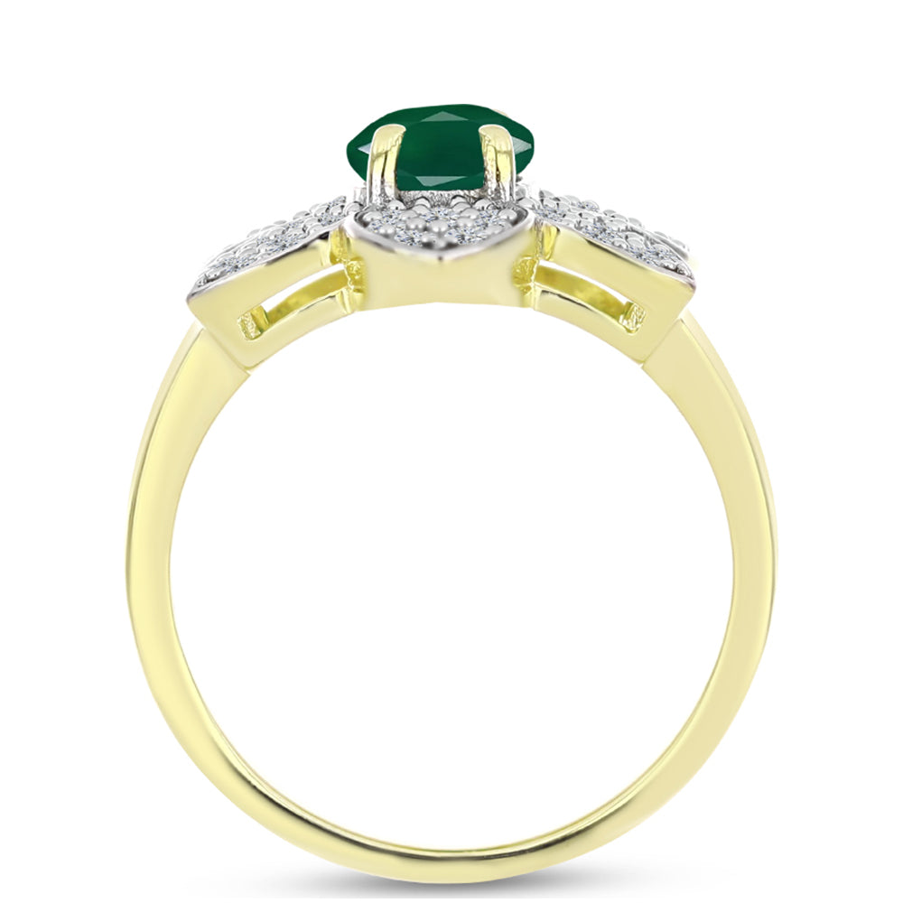 Anillo de Plata Bañada en Oro con Ágata Verde y Topacio Blanco 2 