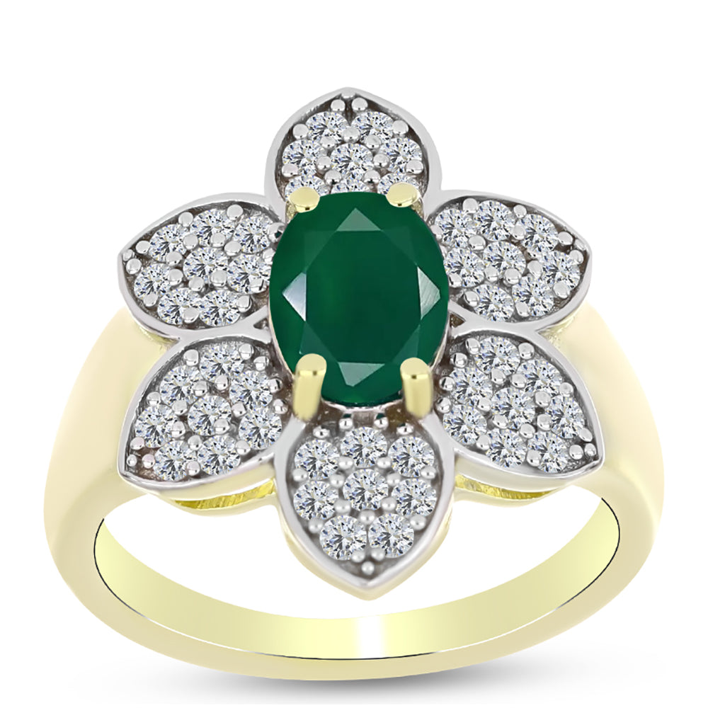 Anillo de Plata Bañada en Oro con Ágata Verde y Topacio Blanco 3 