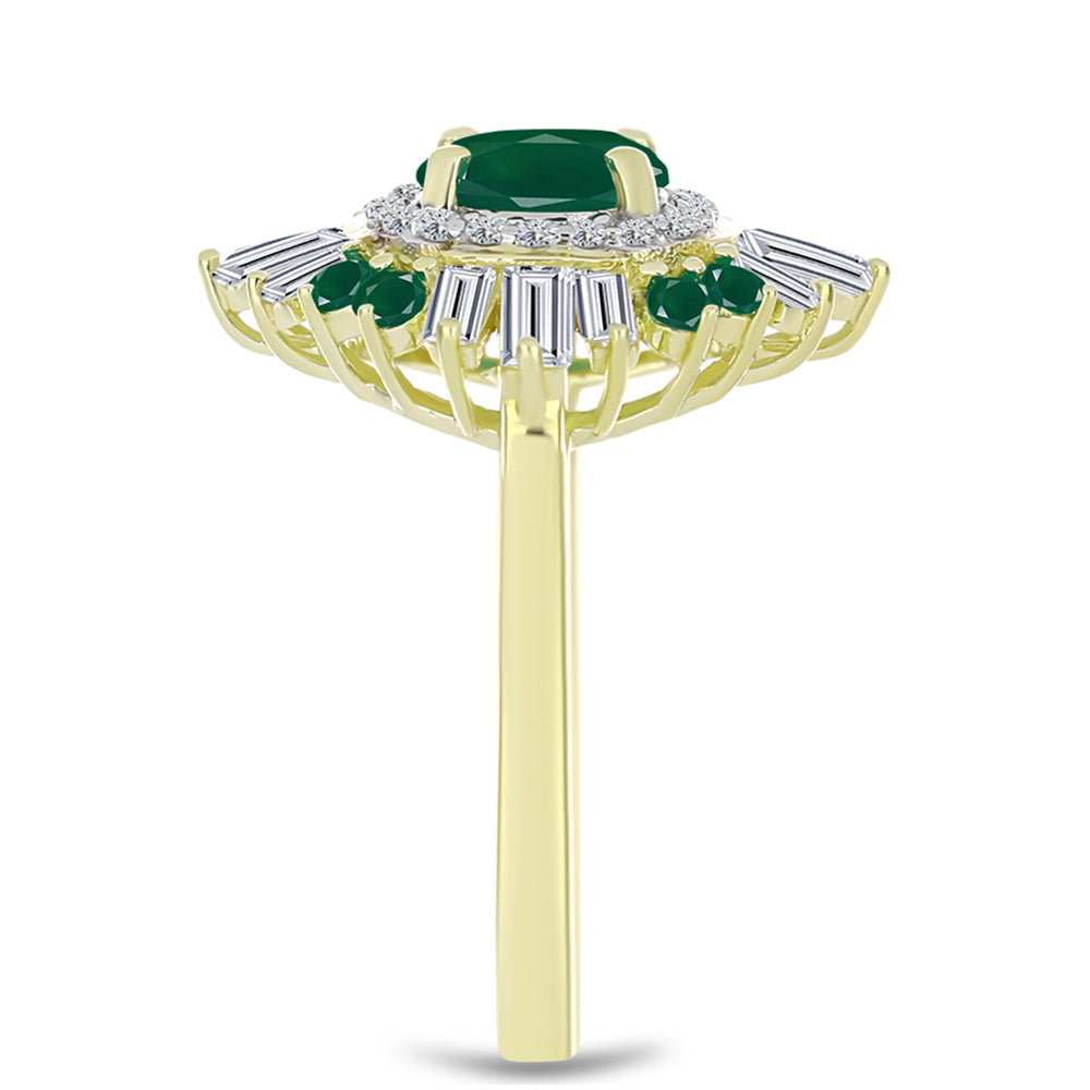Anillo de Plata Bañada en Oro con Ágata Verde y Zircón Blanco 8 