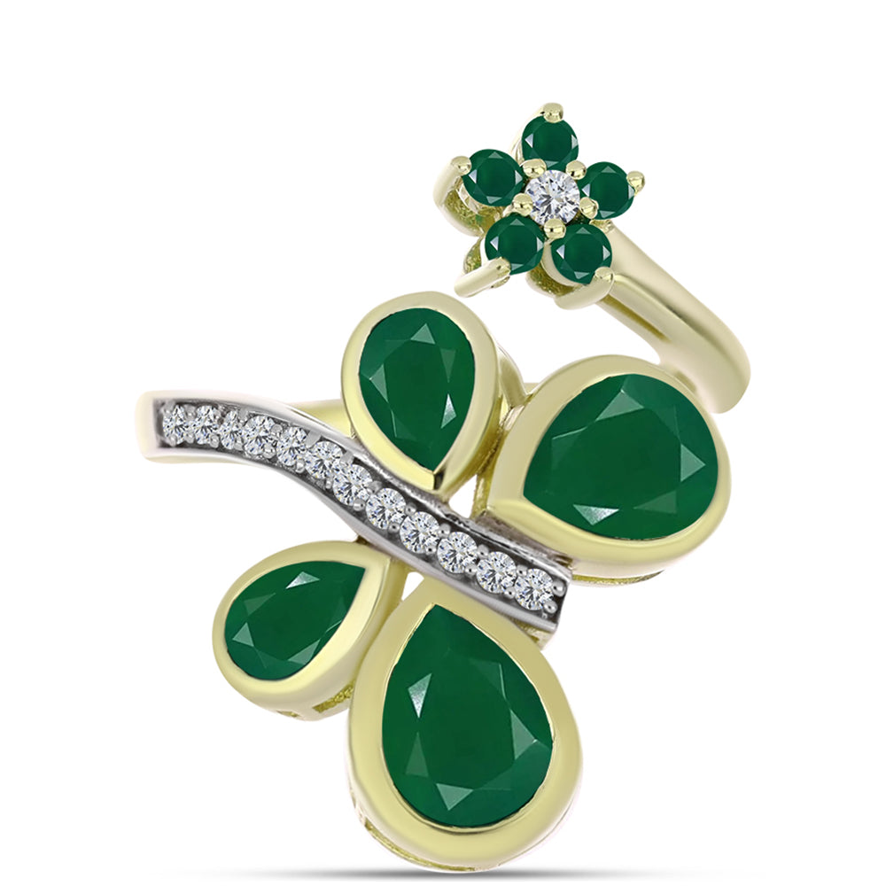 Anillo de Plata Bañada en Oro con Ágata Verde 5 