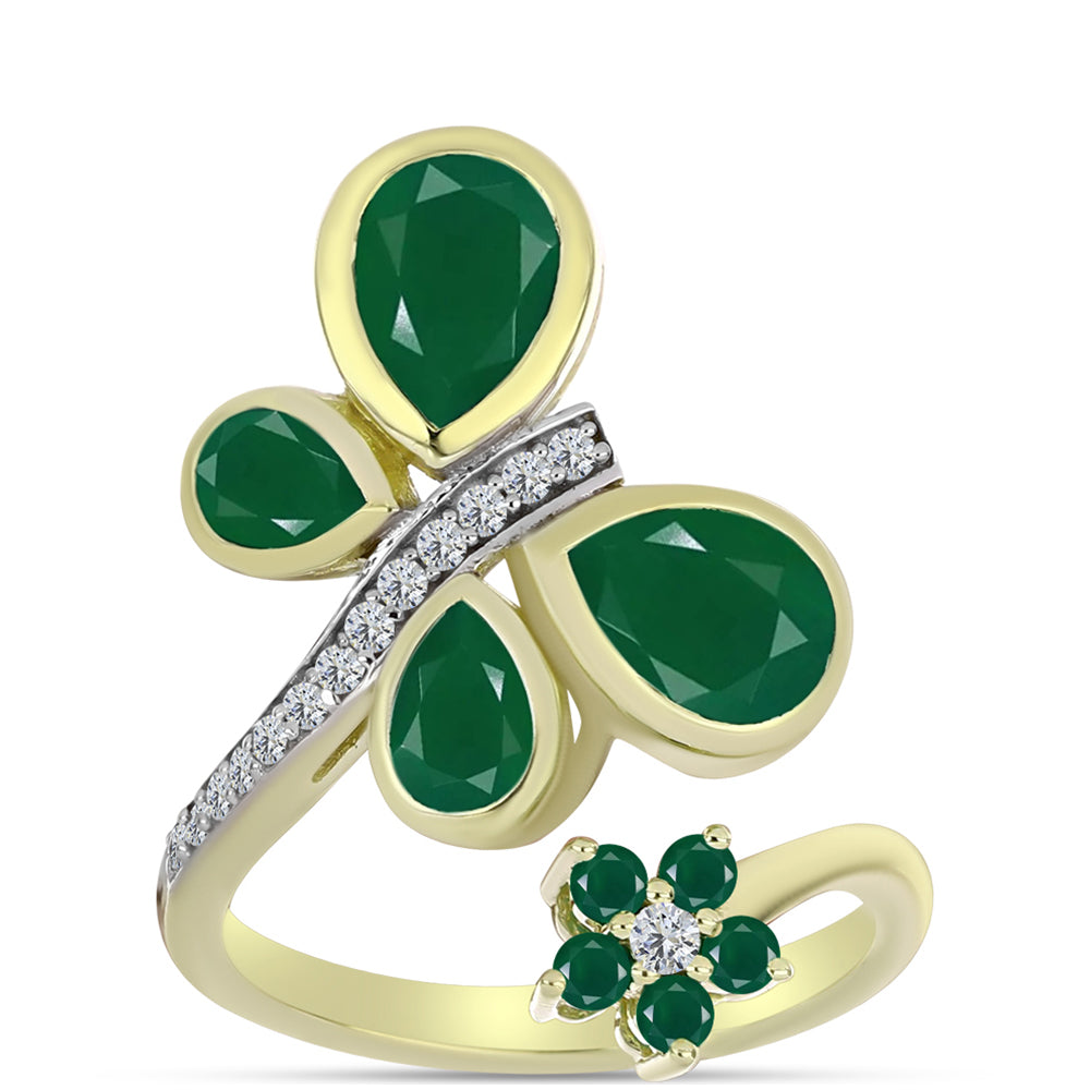 Anillo de Plata Bañada en Oro con Ágata Verde