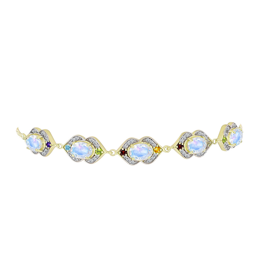Pulsera de Plata Bañada en Oro con Piedra Lunar Arco Iris y Amatista de Marruecos 3 