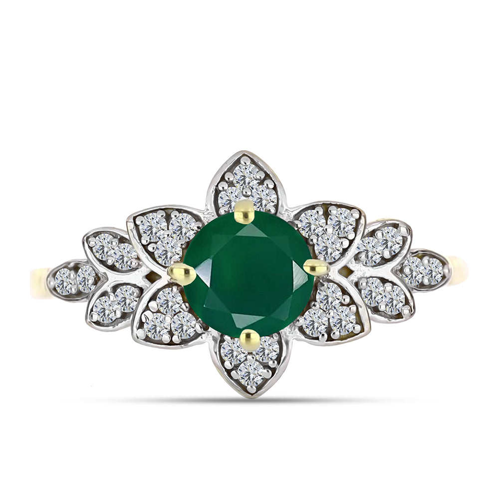 Anillo de Plata Bañada en Oro con Ágata Verde y Topacio Blanco