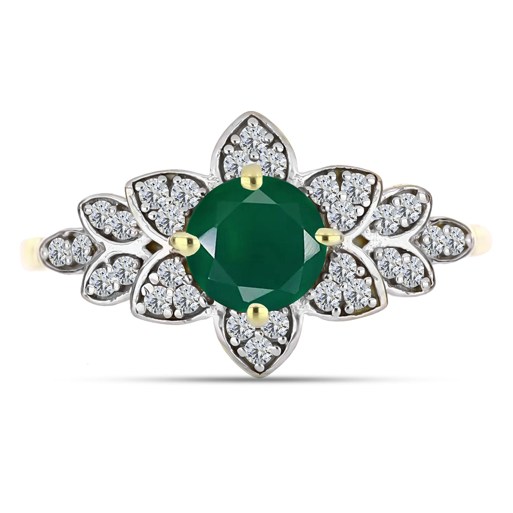 Anillo de Plata Bañada en Oro con Ágata Verde y Topacio Blanco 5 