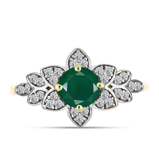 Anillo de Plata Bañada en Oro con Ágata Verde y Topacio Blanco