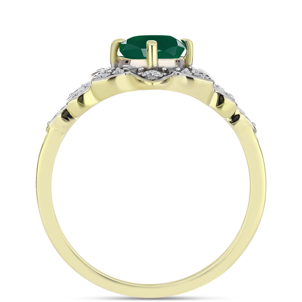 Anillo de Plata Bañada en Oro con Ágata Verde y Topacio Blanco 2 