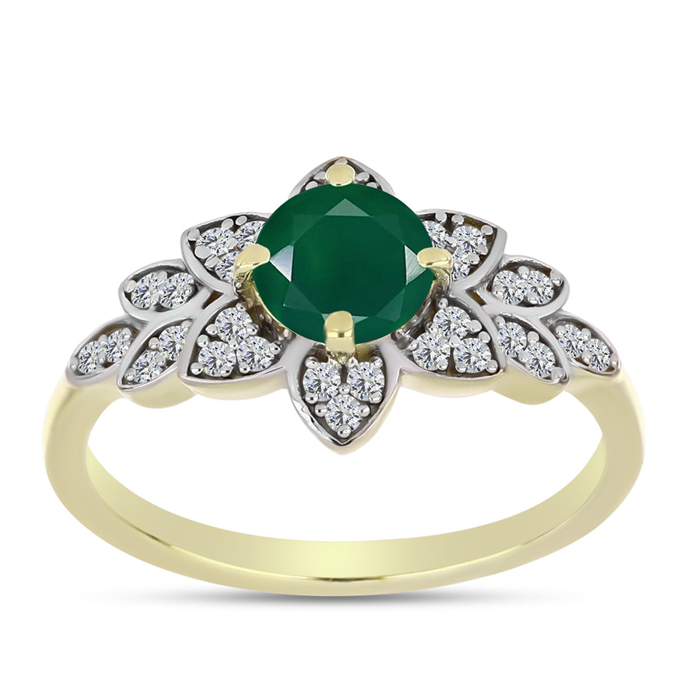 Anillo de Plata Bañada en Oro con Ágata Verde y Topacio Blanco