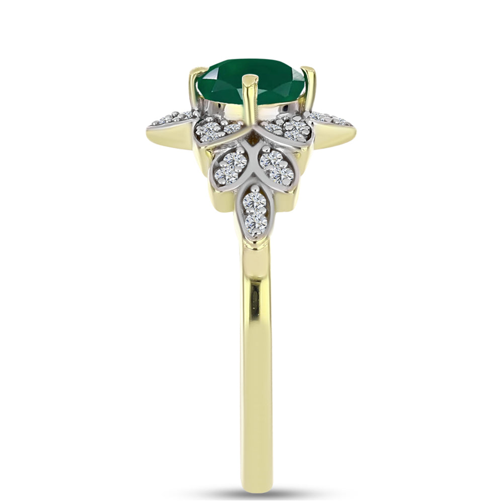 Anillo de Plata Bañada en Oro con Ágata Verde y Topacio Blanco 8 