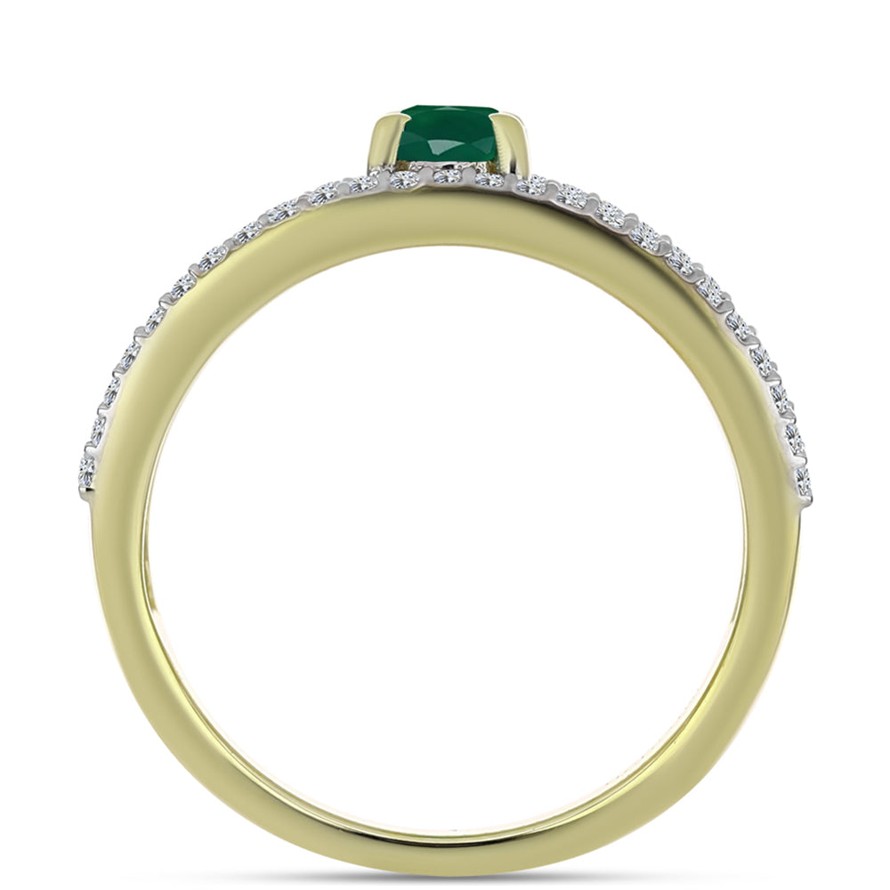 Anillo de Plata Bañada en Oro con Ágata Verde y Topacio Blanco 6 