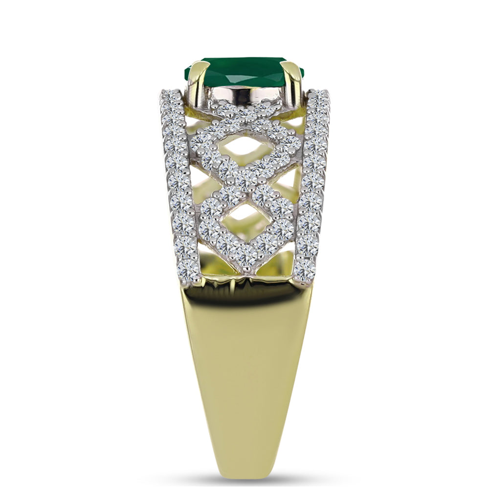 Anillo de Plata Bañada en Oro con Ágata Verde y Topacio Blanco 4 