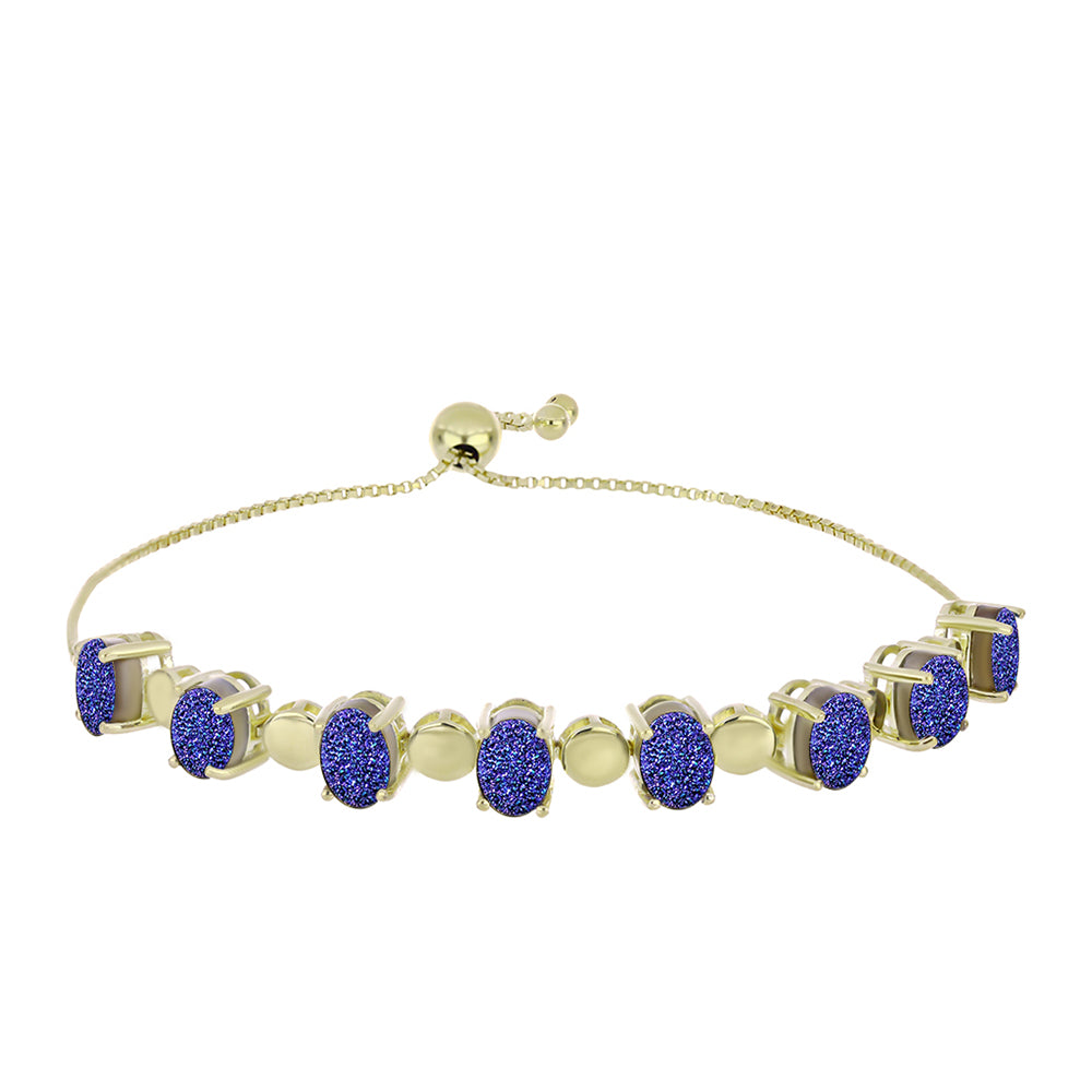 Pulsera de Plata Bañada en Oro con Drusa Purpura 1 