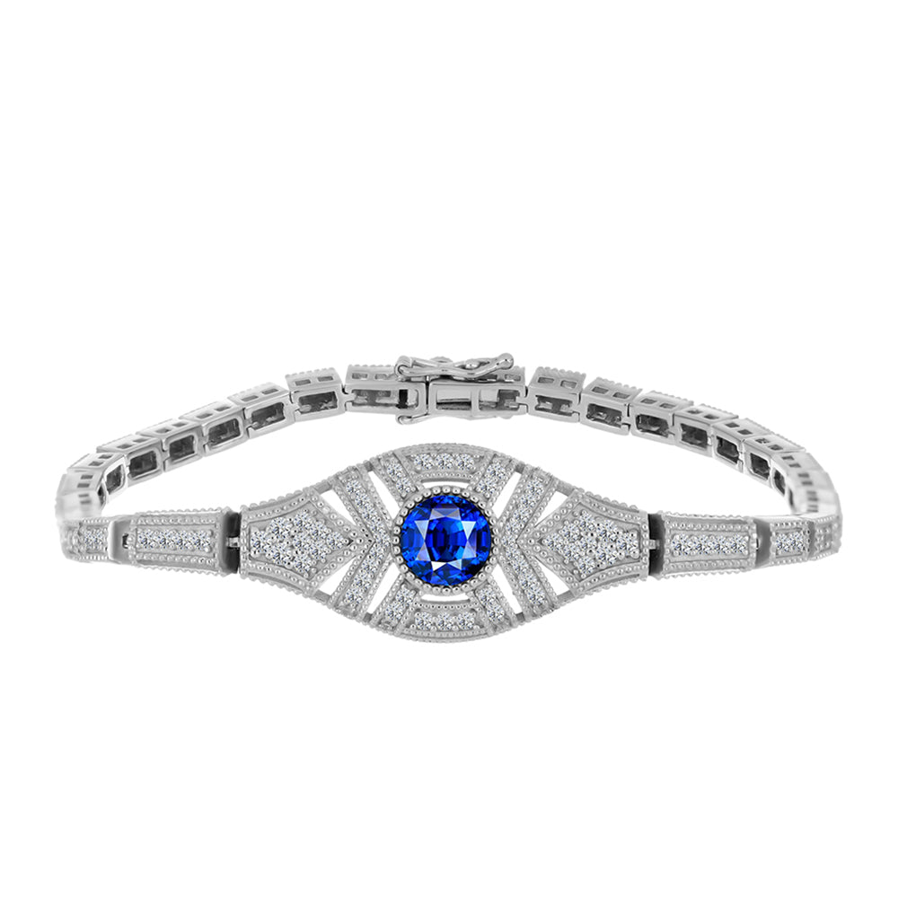 Pulsera de Plata con Zafiro Azul Australiano y Topacio Blanco 2 