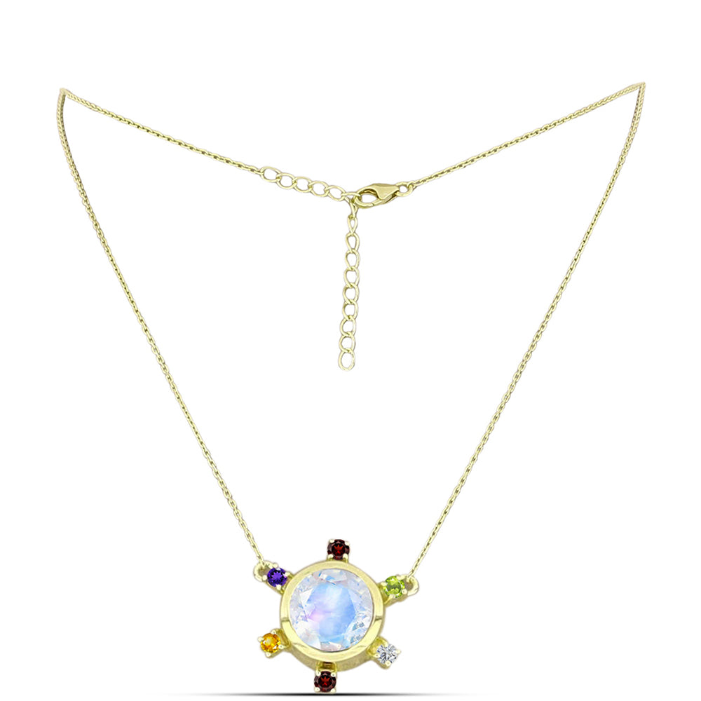 Collar de Plata Bañada en Oro con Piedra Lunar Arco Iris y Amatista de Marruecos 1 