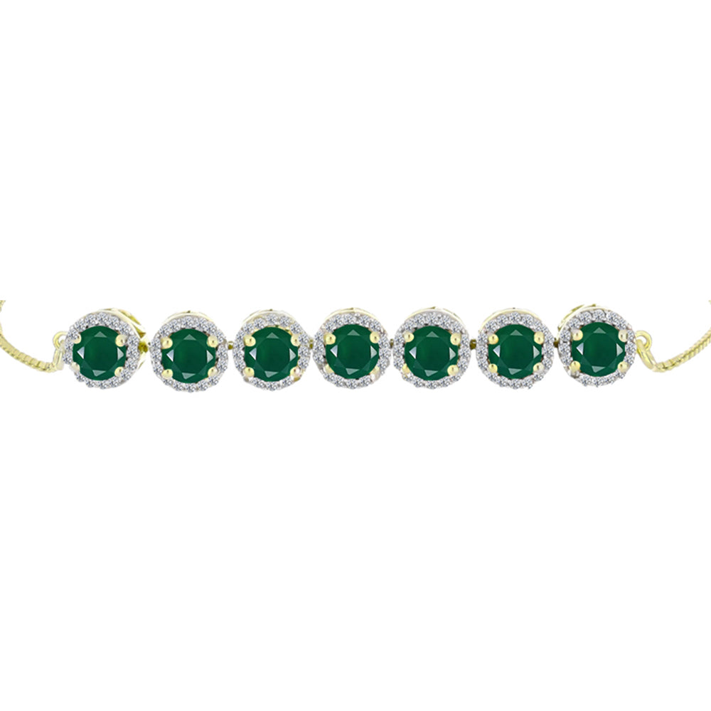 Pulsera de Plata Bañada en Oro con Ágata Verde y Topacio Blanco 3 