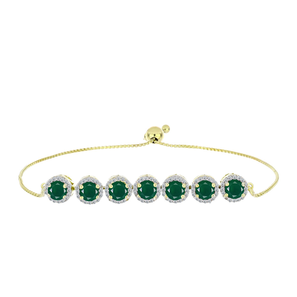 Pulsera de Plata Bañada en Oro con Ágata Verde y Topacio Blanco 1 