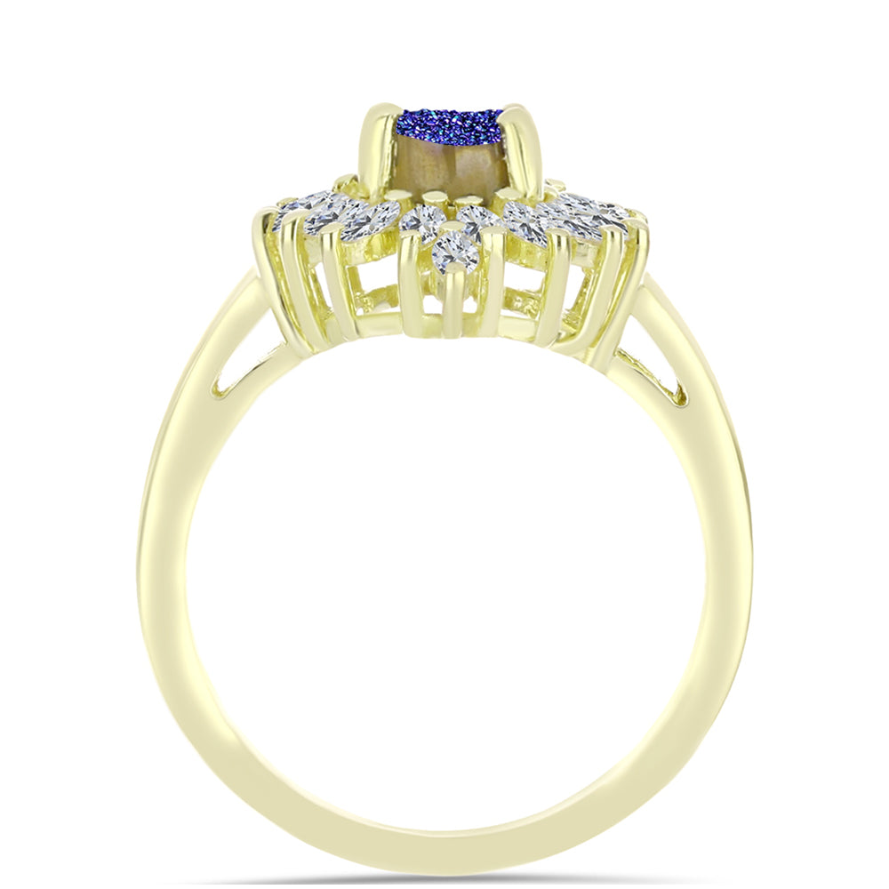 Anillo de Plata Bañada en Oro con Drusa Purpura y Zircón Blanco