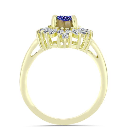 Anillo de Plata Bañada en Oro con Drusa Purpura y Zircón Blanco