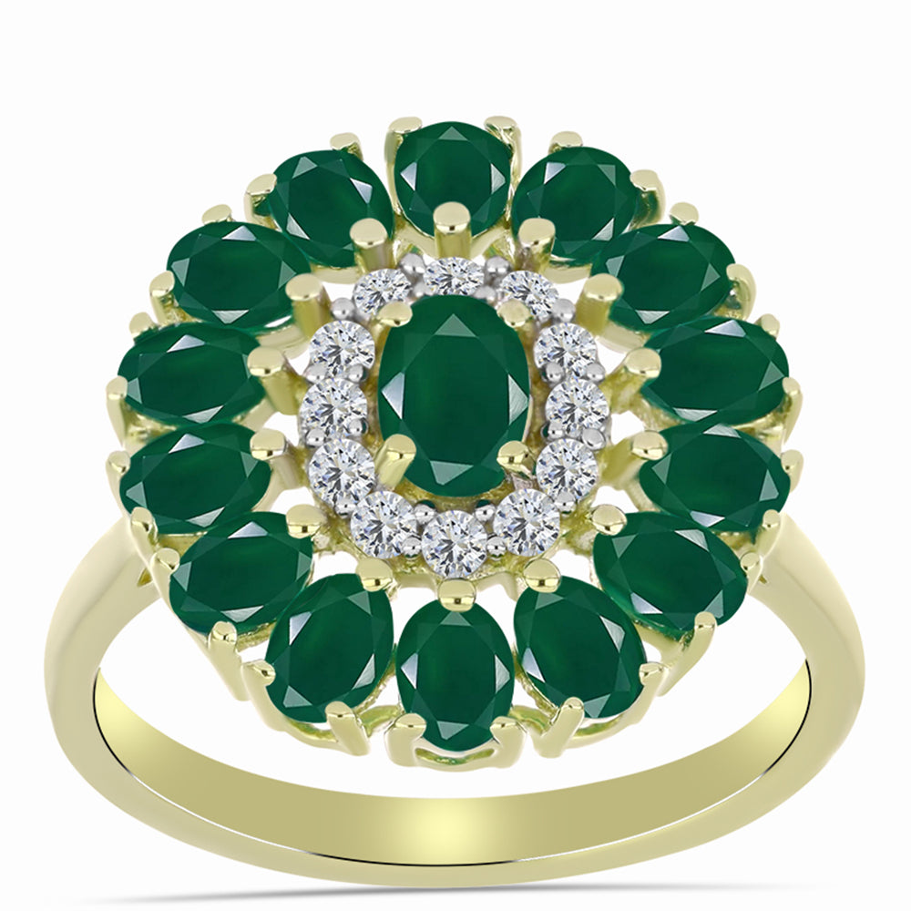 Anillo de Plata Bañada en Oro con Ágata Verde