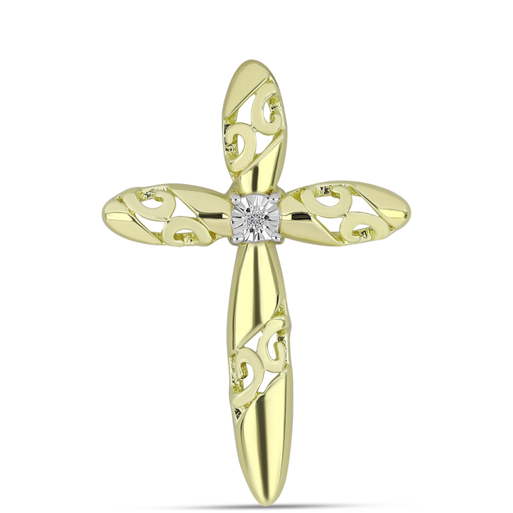 Cruz Colgante de Plata Bañada en Oro con Diamante blanco 1 