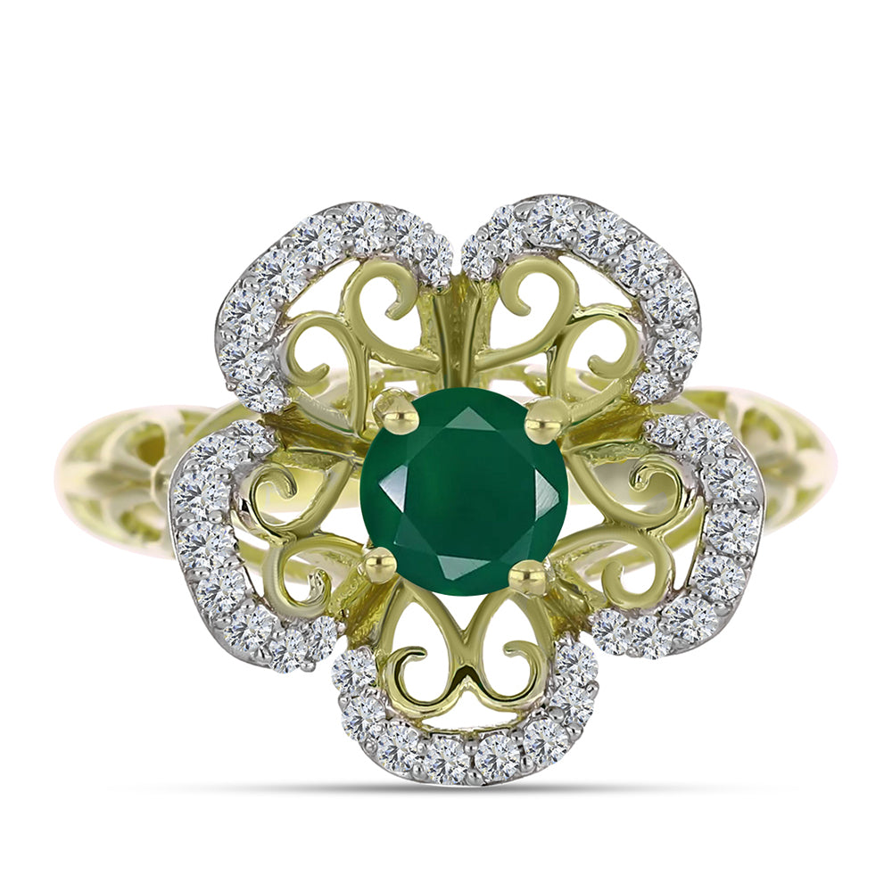 Anillo de Plata Bañada en Oro con Ágata Verde y Topacio Blanco 5 