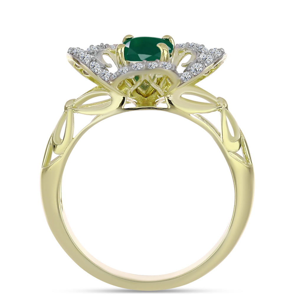 Anillo de Plata Bañada en Oro con Ágata Verde y Topacio Blanco