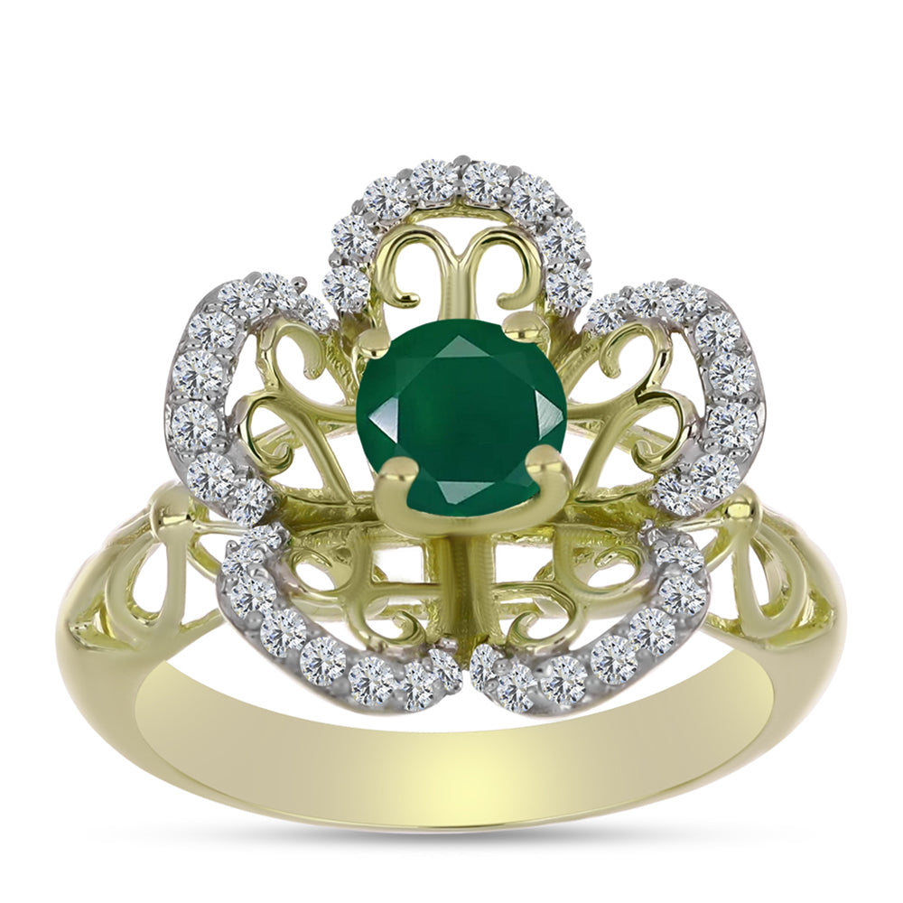 Anillo de Plata Bañada en Oro con Ágata Verde y Topacio Blanco 7 