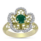 Anillo de Plata Bañada en Oro con Ágata Verde y Topacio Blanco