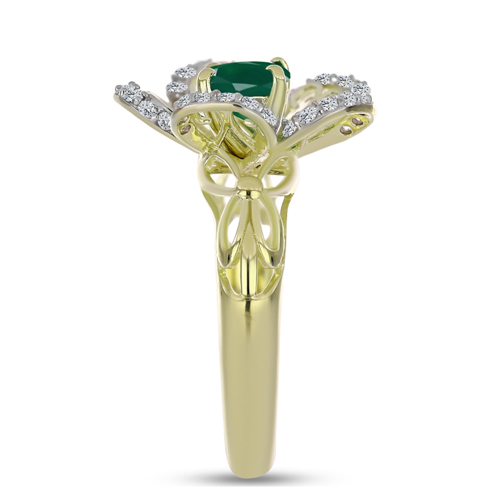 Anillo de Plata Bañada en Oro con Ágata Verde y Topacio Blanco