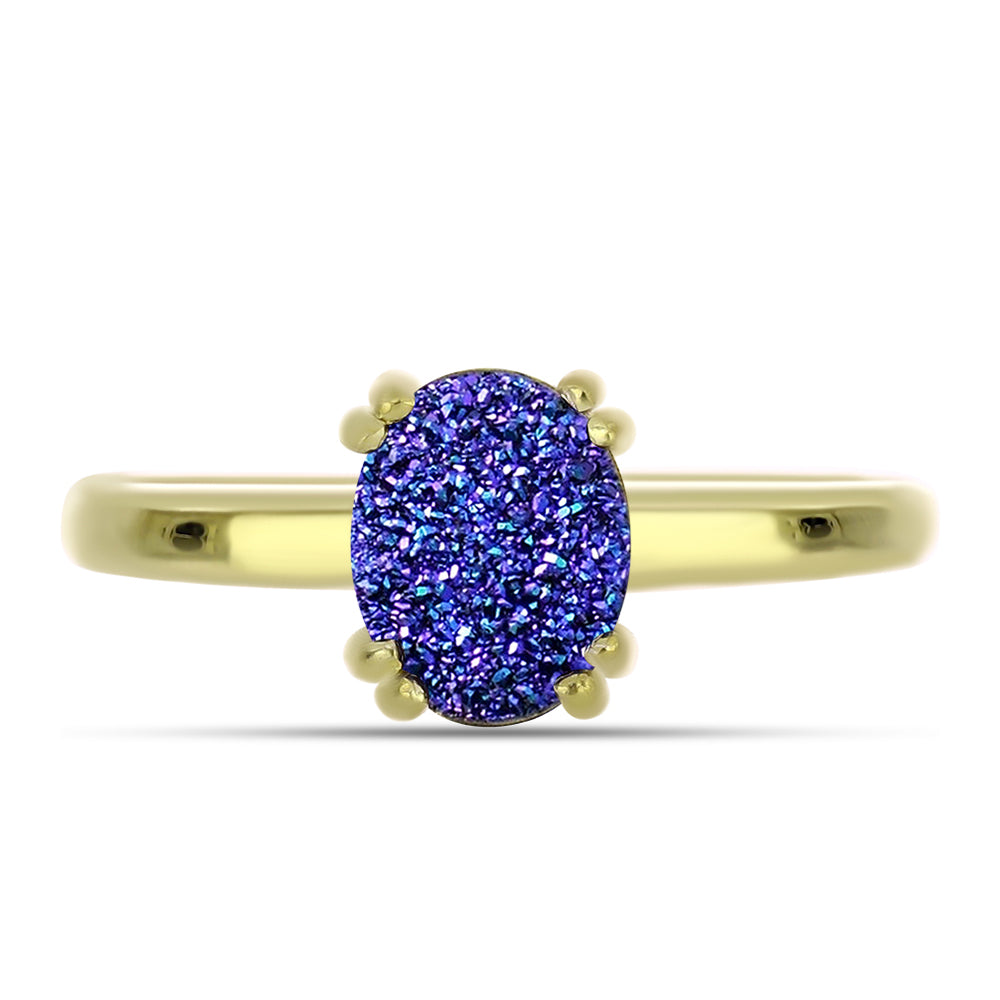 Anillo de Plata Bañada en Oro con Drusa Purpura 5 