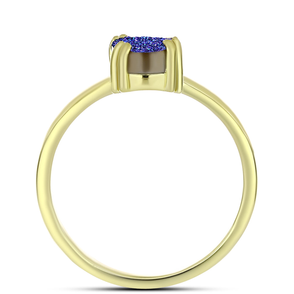 Anillo de Plata Bañada en Oro con Drusa Purpura