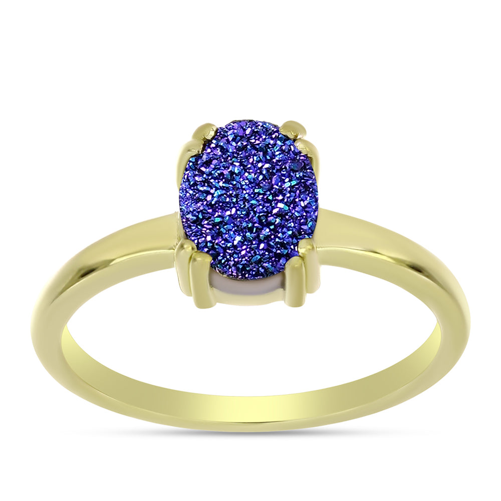 Anillo de Plata Bañada en Oro con Drusa Purpura
