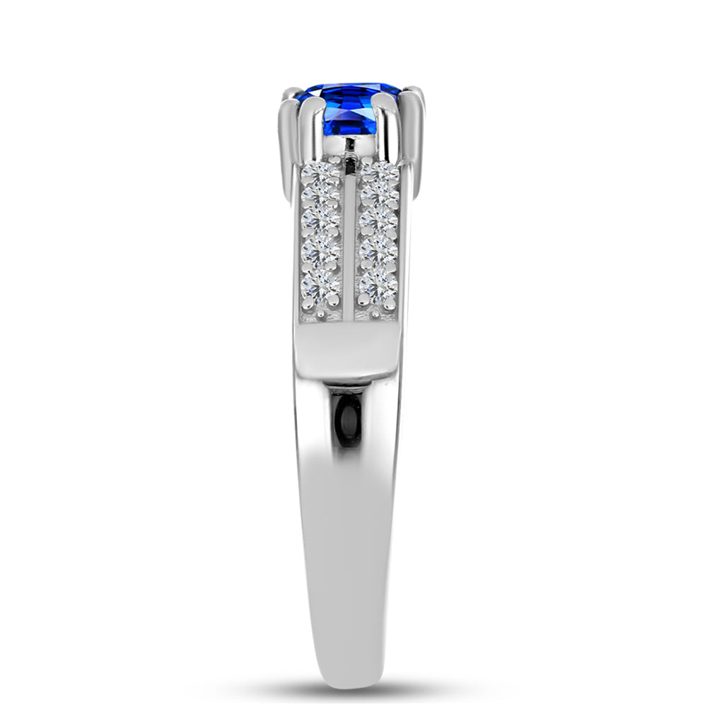 Anillo de Plata con Zafiro Azul Australiano y Topacio Blanco 8 