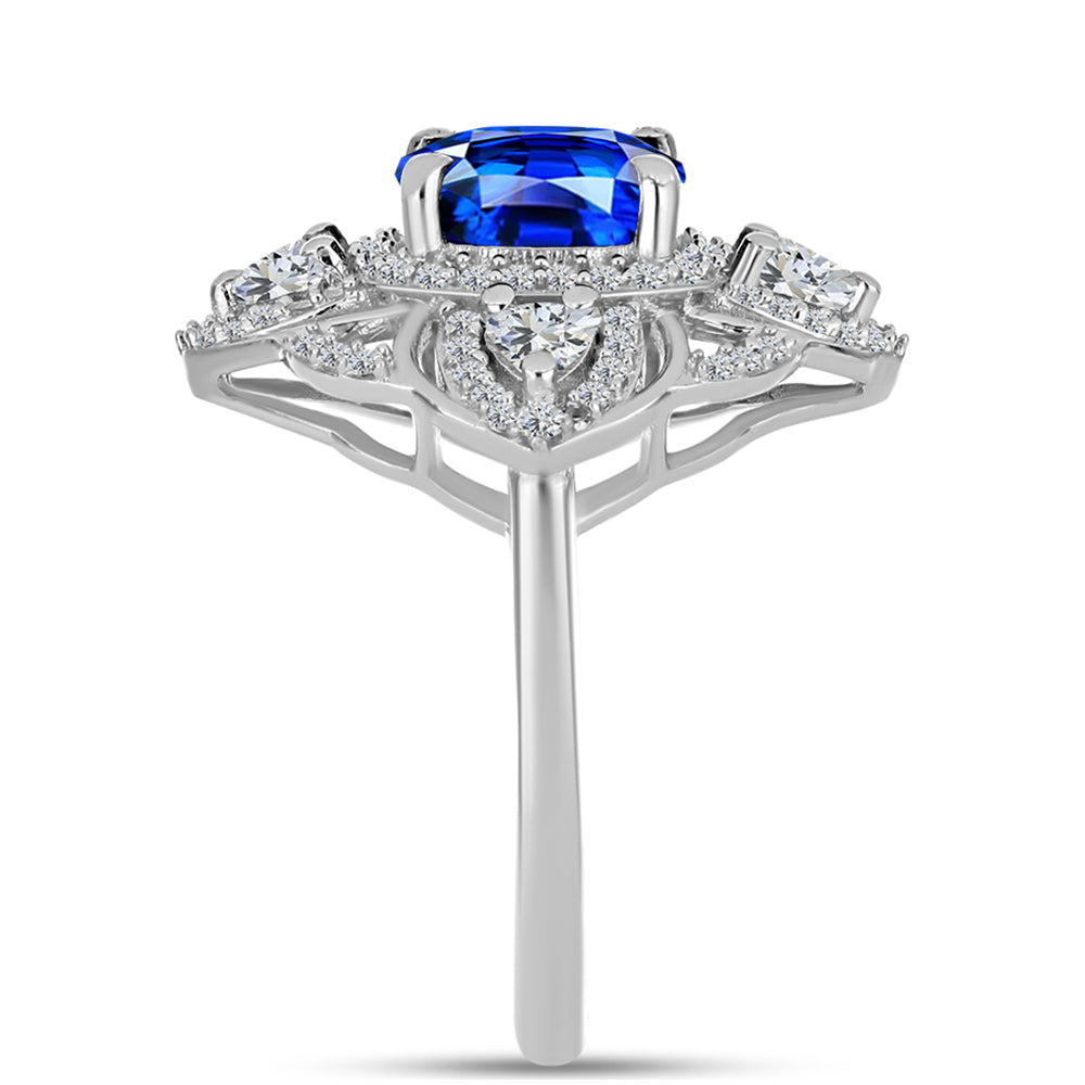 Anillo de Plata con Zafiro Azul Australiano y Topacio Blanco 4 