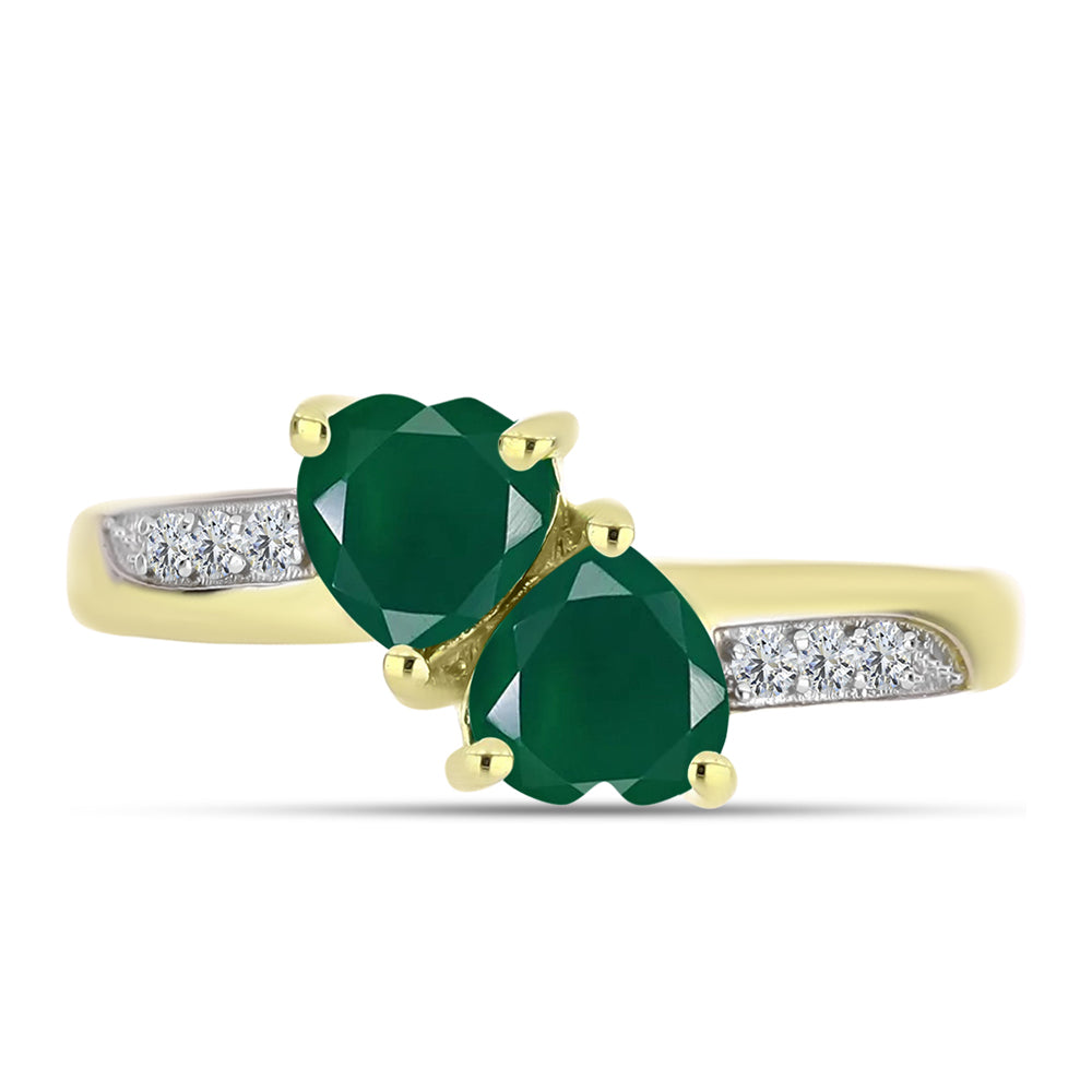 Anillo de Plata Bañada en Oro con Ágata Verde y Topacio Blanco