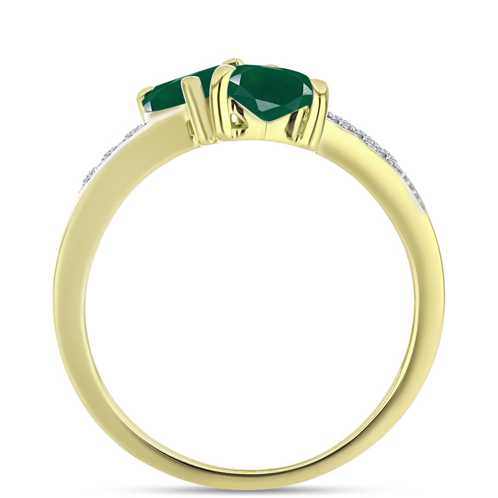 Anillo de Plata Bañada en Oro con Ágata Verde y Topacio Blanco 2 