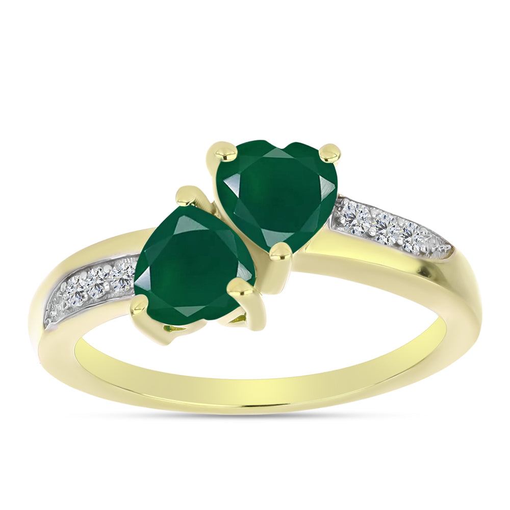 Anillo de Plata Bañada en Oro con Ágata Verde y Topacio Blanco 3 