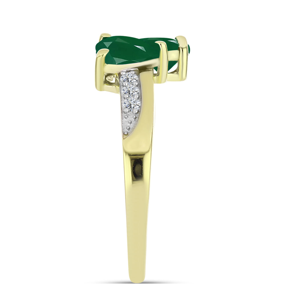 Anillo de Plata Bañada en Oro con Ágata Verde y Topacio Blanco 4 