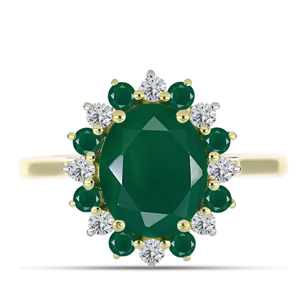 Anillo de Plata Bañada en Oro con Ágata Verde 5 