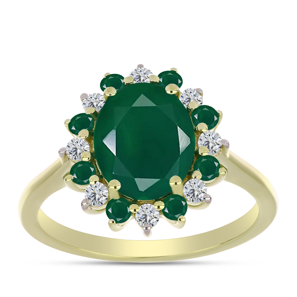 Anillo de Plata Bañada en Oro con Ágata Verde 7 