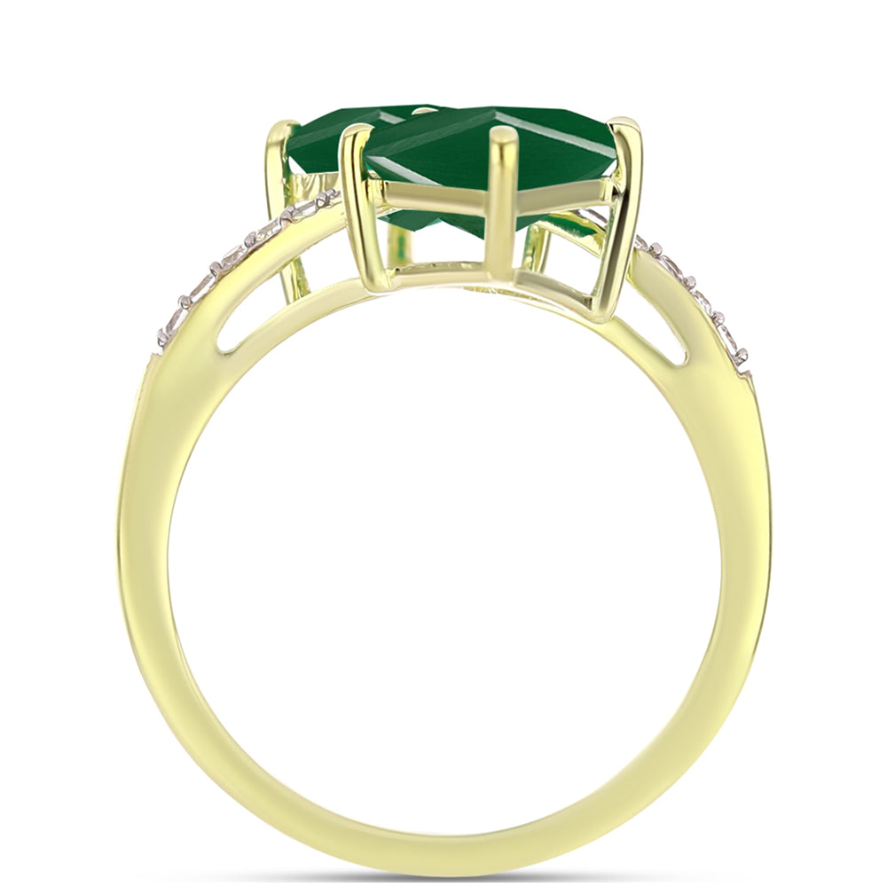 Anillo de Plata Bañada en Oro con Ágata Verde y Topacio Blanco 2 